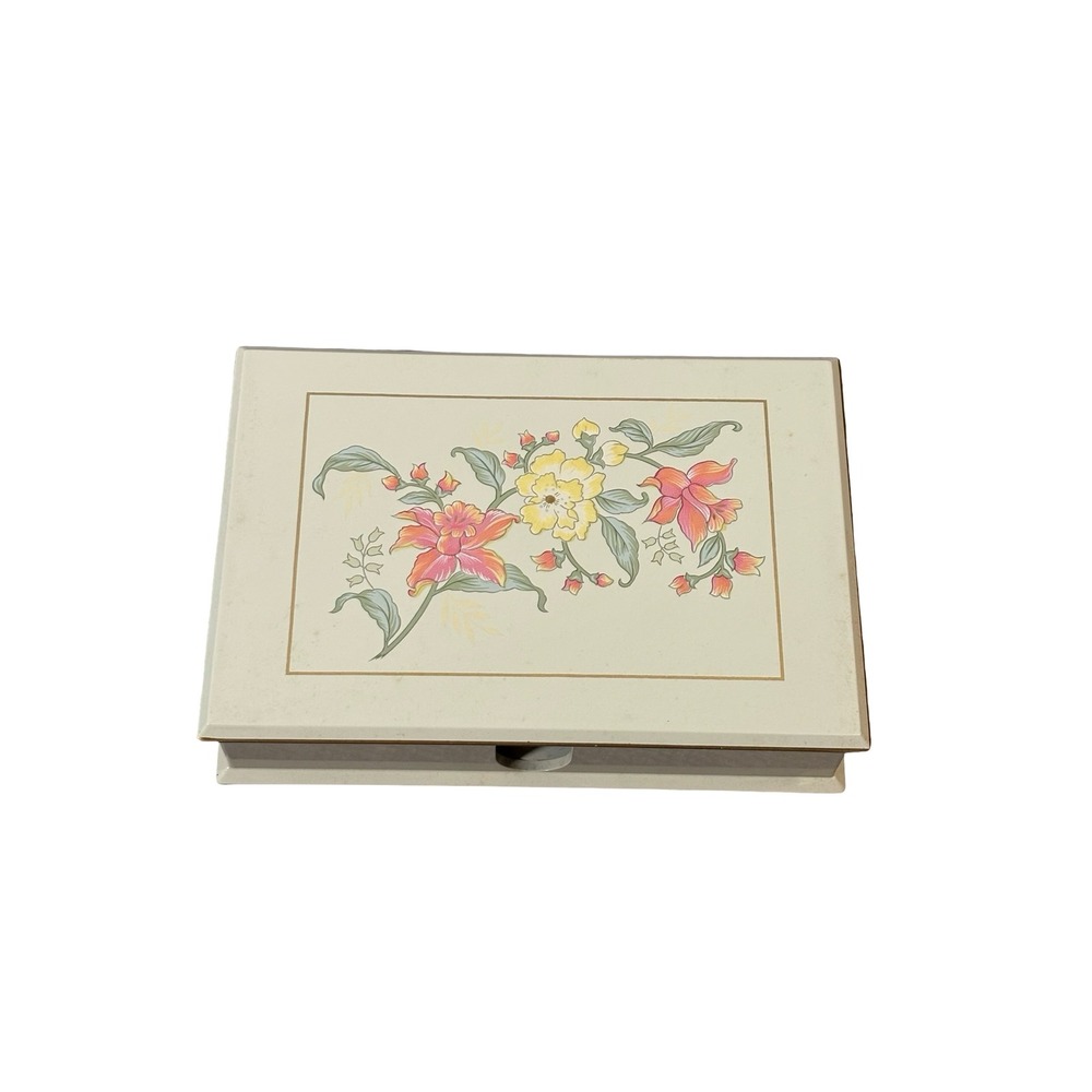 Otagiri Vintage Lacquerware Floral Jewelry Trinket Box Cream Gold OS - Picture 2 of 7